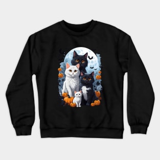 "Harmonious Halloween: Cat Lovers Under the Big Full Moon with Black and White Couple Cats" Crewneck Sweatshirt